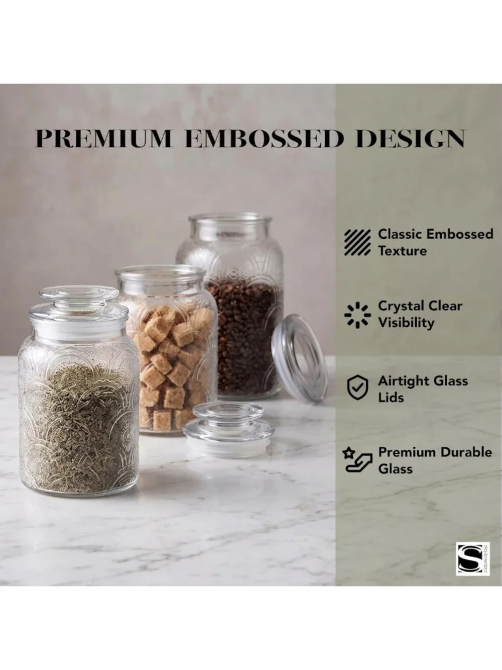3-Piece Glass Canister Set with Retro Lids for Cookies, Candy, Flour & More